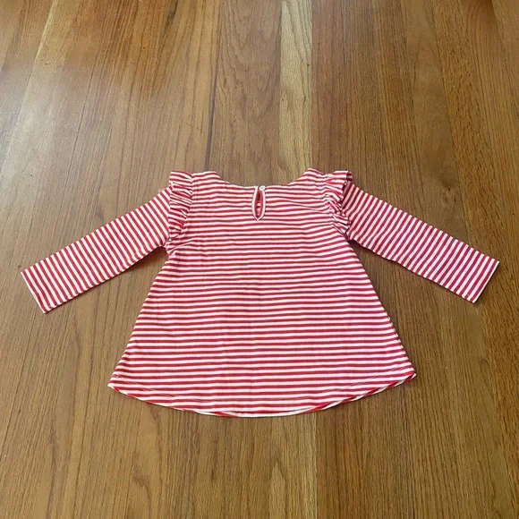 Mini Boden Ruffles Red Striped Long Sleeve Appliqué Dog Top